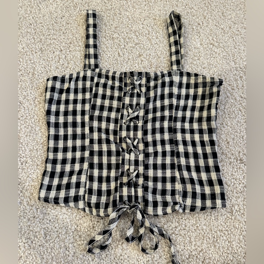 Tinsel Gingham Smocked Corset Top